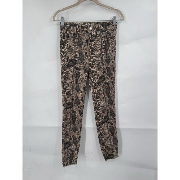 We The Free People Two Tone Shane Print Skinny Jean Women 26 Brown Raw Hem - Picture 1 of 10